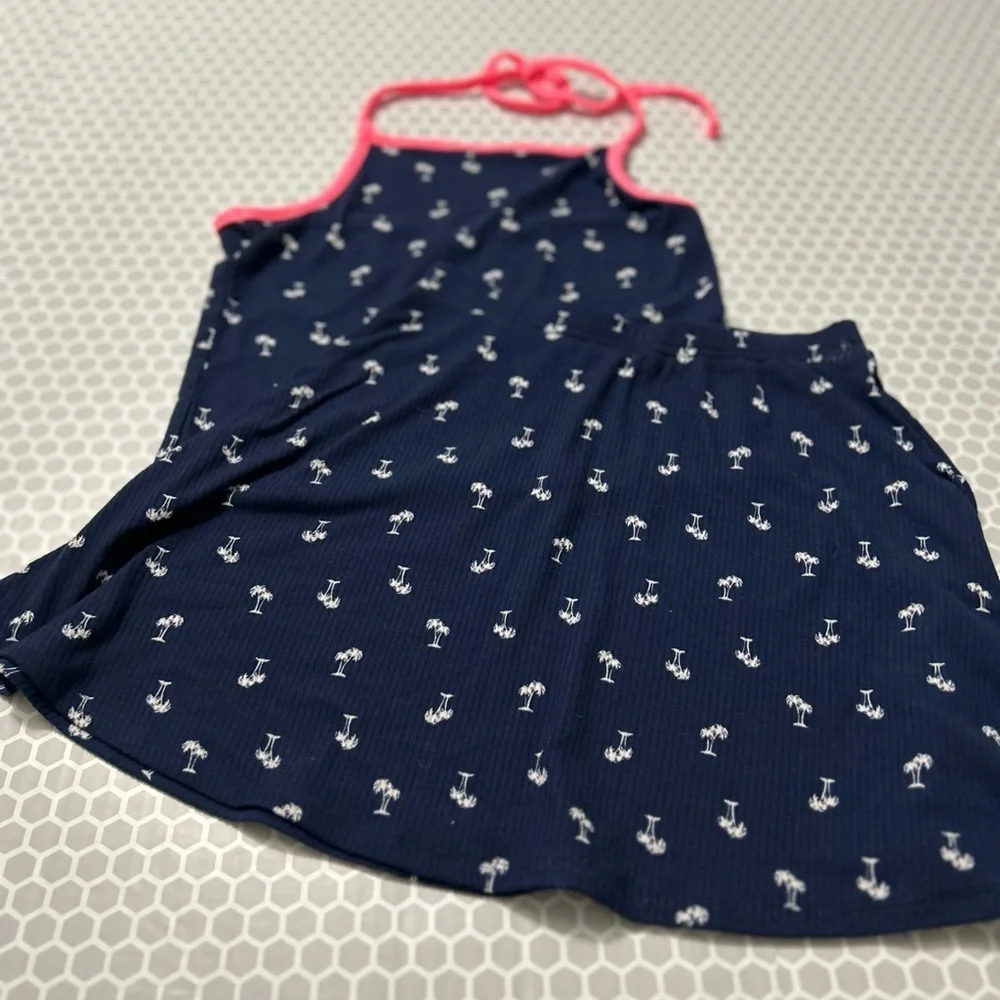 Epic Threads Navy Girls Halter Top and Matching Skirt with Pink Trim. Size L